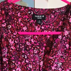 Torrid Harper Pink and Black Floral Blouse